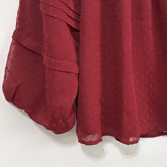 Loft Blouse Clip Dot Balloon 3/4 Sleeve S Maroon Trendy Popover Casual NEW - Picture 4 of 11